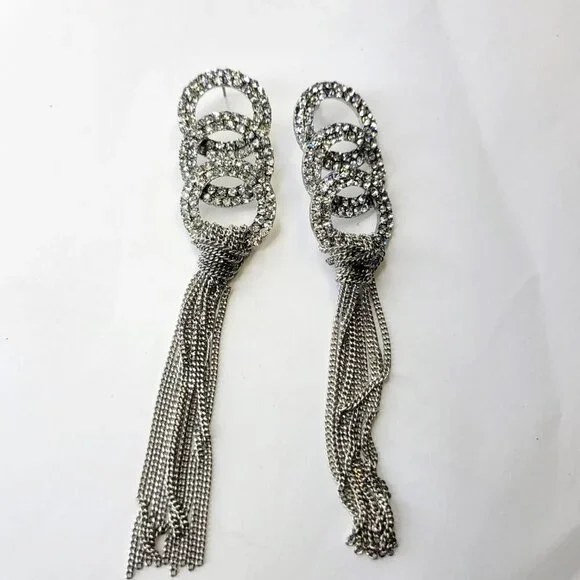 Long Rhinestone Tassel Earrings - Picture 5 of 11